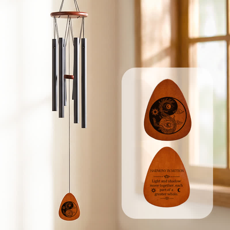 Buddha Stones Yin Yang Boze Oog Harmonie Zes Buis Aluminium Houten Windgong - Yin Yang Boze Oog - image 0
