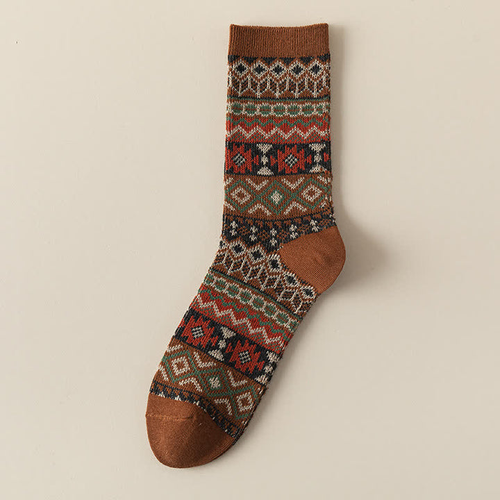 Buddha Stones Vintage geometrische boho gebreide Dames sokken - Donkergoudenroede - Vijf paren - Eén Maat past de meeste mensen (VS 4.5-9, EU 34-40, UK/AU 2.5-7, AISA 22.5-25 cm) - image 11