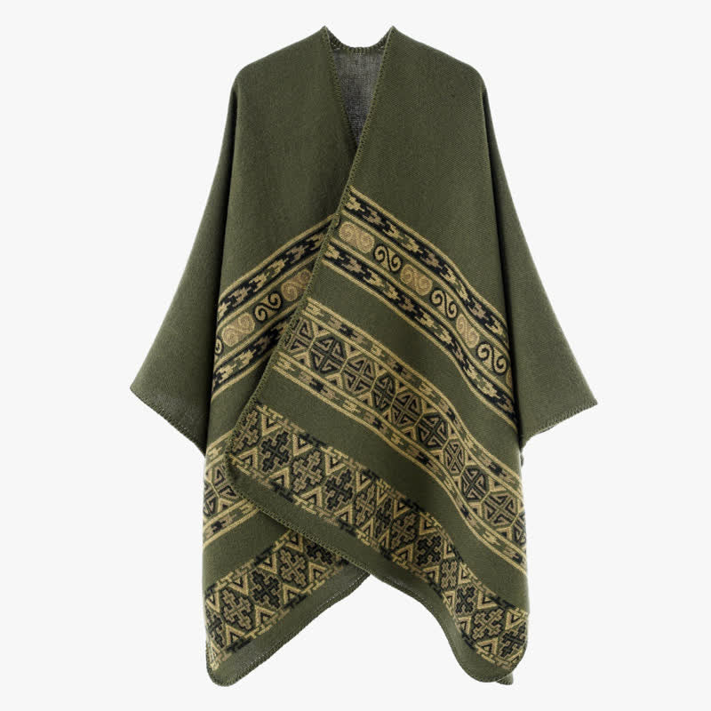 Buddha Stones Herfst/Winter Boho Geometrische Spiraal Cape Dames Sjaal (groot) - Donker olijfgroen - image 3