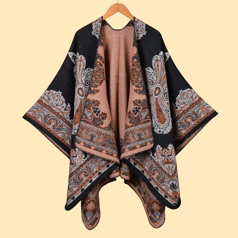Buddha Stones Herfst/Winter Boho Paisley Open Voorkant Vleermuismouw Dames Sjaal (groot) - Zwart - image 1