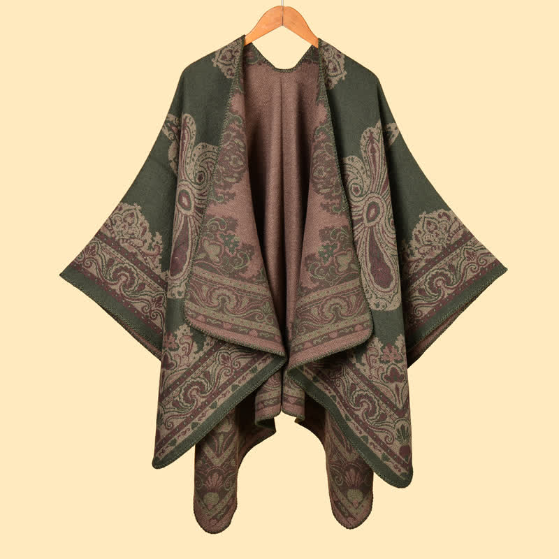Buddha Stones Herfst/Winter Boho Paisley Open Voorkant Vleermuismouw Dames Sjaal (groot) - Donkerzeegroen - image 0