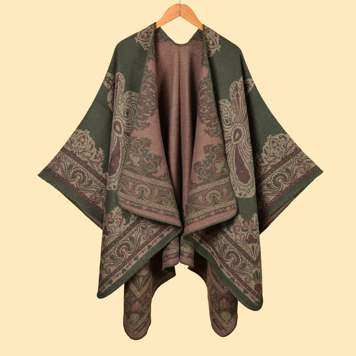 Buddha Stones Herfst/Winter Boho Paisley Open Voorkant Vleermuismouw Dames Sjaal (groot) - Donkerzeegroen - image 0