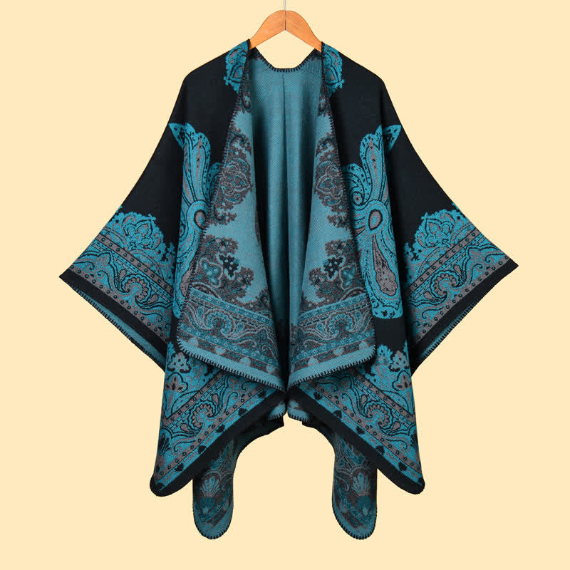 Buddha Stones Herfst/Winter Boho Paisley Open Voorkant Vleermuismouw Dames Sjaal (groot) - Donker turkoois - image 3