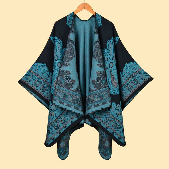 Buddha Stones Herfst/Winter Boho Paisley Open Voorkant Vleermuismouw Dames Sjaal (groot) - Donker turkoois - image 3