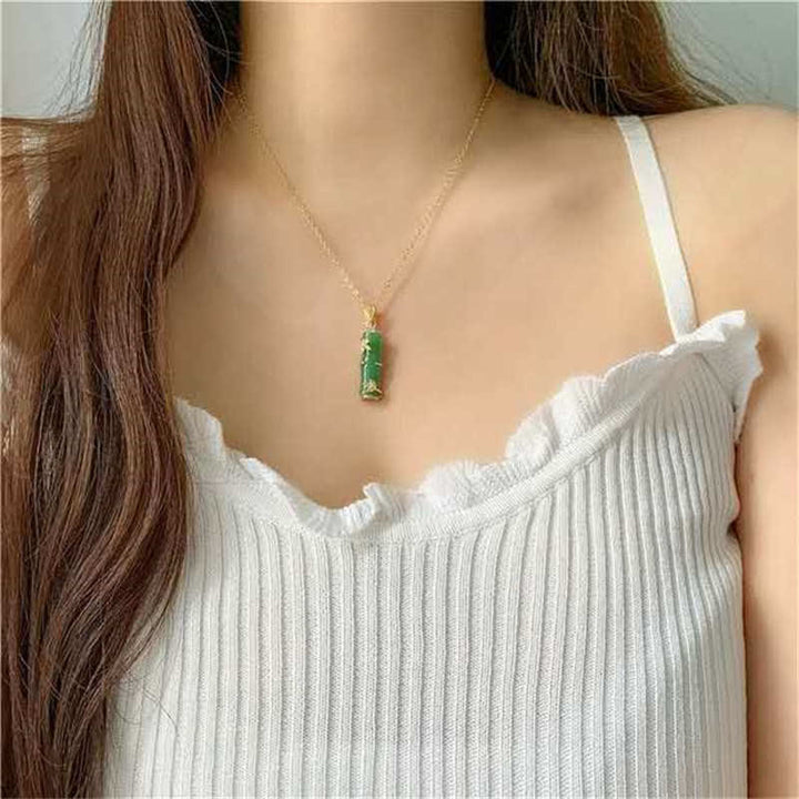 Buddha Stones Witte jade, cyaan jade, bamboe geluks- en Ketting - image 6