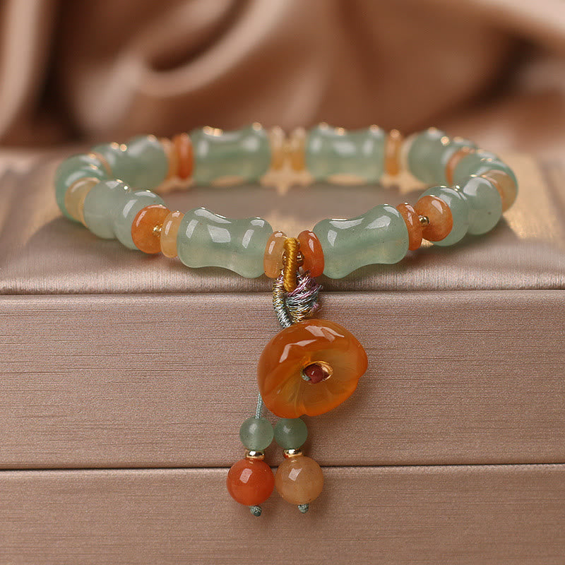 Buddha Stones Armband van natuurlijke jade en bamboe met bloemenpatroon - Jade (Welvaart♥Overvloed) - image 0