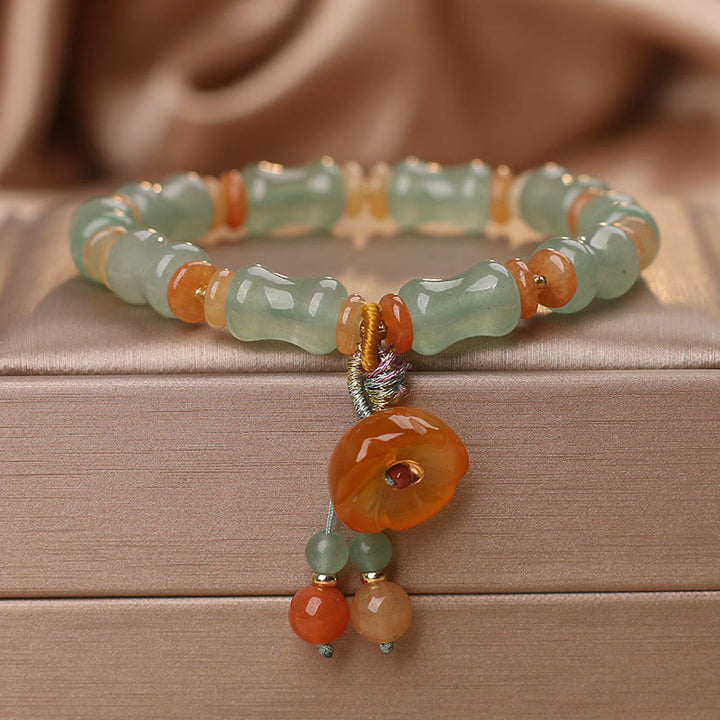 Buddha Stones Armband van natuurlijke jade en bamboe met bloemenpatroon - Jade (Welvaart♥Overvloed) - image 0