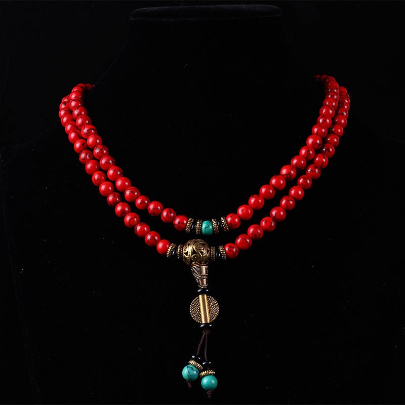 Buddha Stones Tibetaanse Mala geluksketting / Ketting met rode turkoois - image 3
