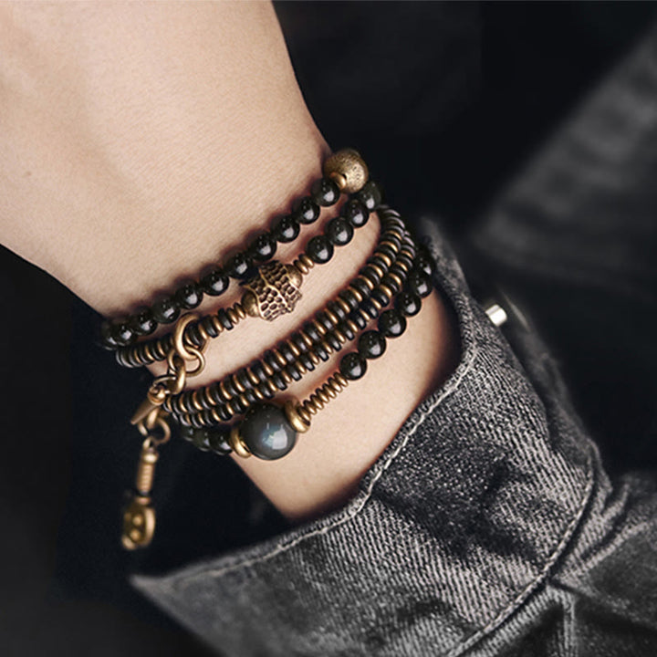 Buddha Stones Regenboog Obsidiaan Ebbenhout Koper Positieve Meerlaagse Armband - image 11