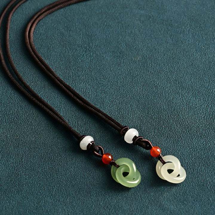 Buddha Stones Natuurlijke Hetian cyaan jade witte jade dubbele vredesgesp succes Ketting - image 10