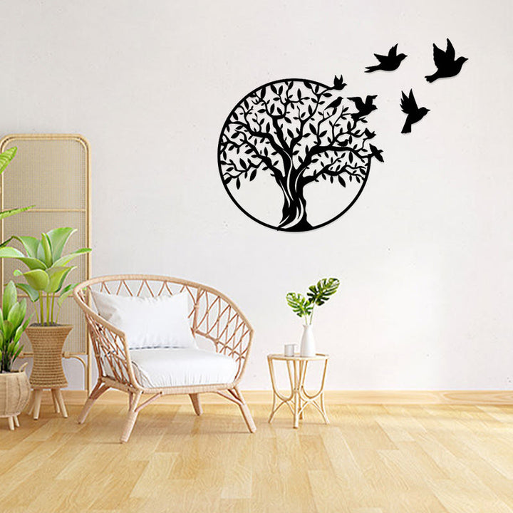 Buddha Stones Levensboom Vogels Bordje Housewarming Cadeau Eenheid Muurdecoratie - Zwart - 49 cm - image 0