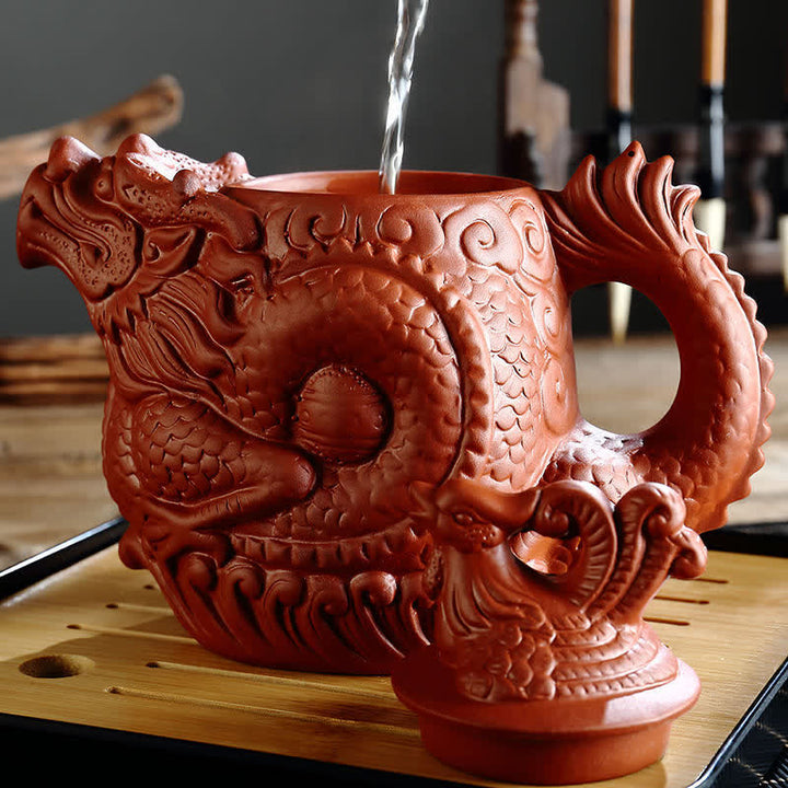 Vintage keramische theepot met draak en feniks - Bruin - image 7