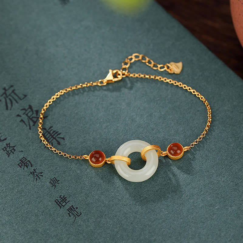 Buddha Stones 925 Sterling Zilveren Verguld ... - Hetian Jade (Welvaart ♥ Maat ) ( Armband 16+3cm) - image 0