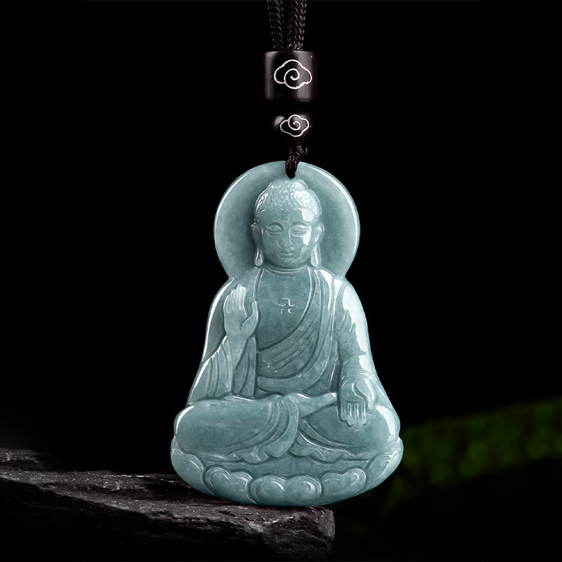 Buddha Stones Amitabha Boeddha Amulet van Natuurlijke Jade Lotus, symbool van mededogen, Ketting - image 6