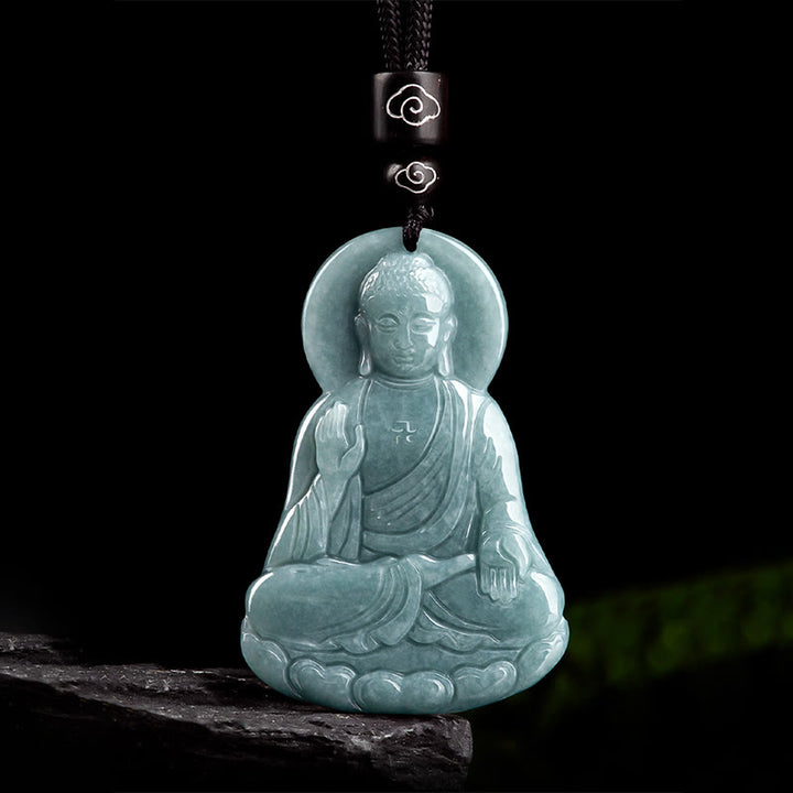 Buddha Stones Amitabha Boeddha Amulet van Natuurlijke Jade Lotus, symbool van mededogen, Ketting - image 6