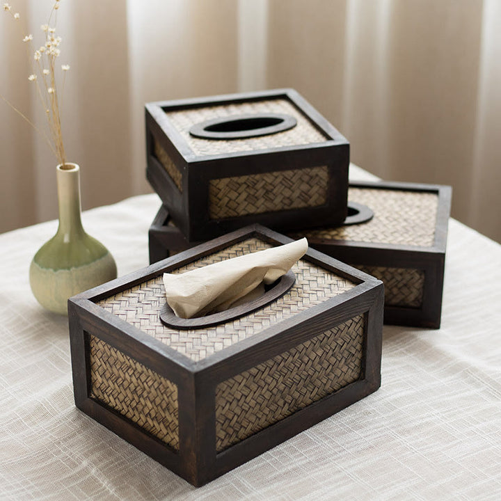 Handgemaakte tissuebox van geweven bamboe, houten tissuehouder, doosje voor vochtige doekjes, decoratie - image 0