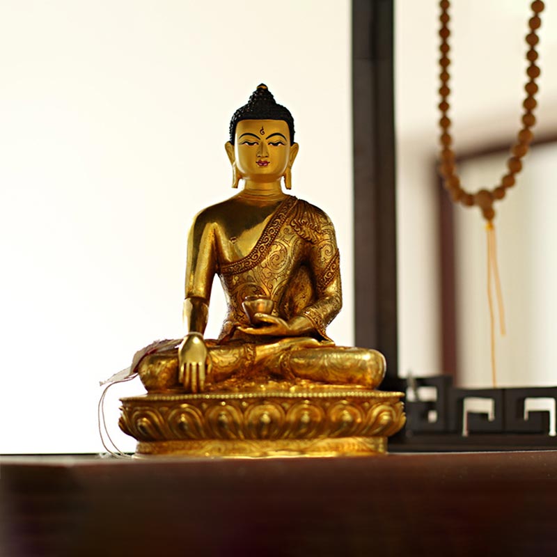 Buddha Stones Boeddha Shakyamuni, Medicijn Boeddha, Mededogen, Beeldje van Koper en Verguld - image 3
