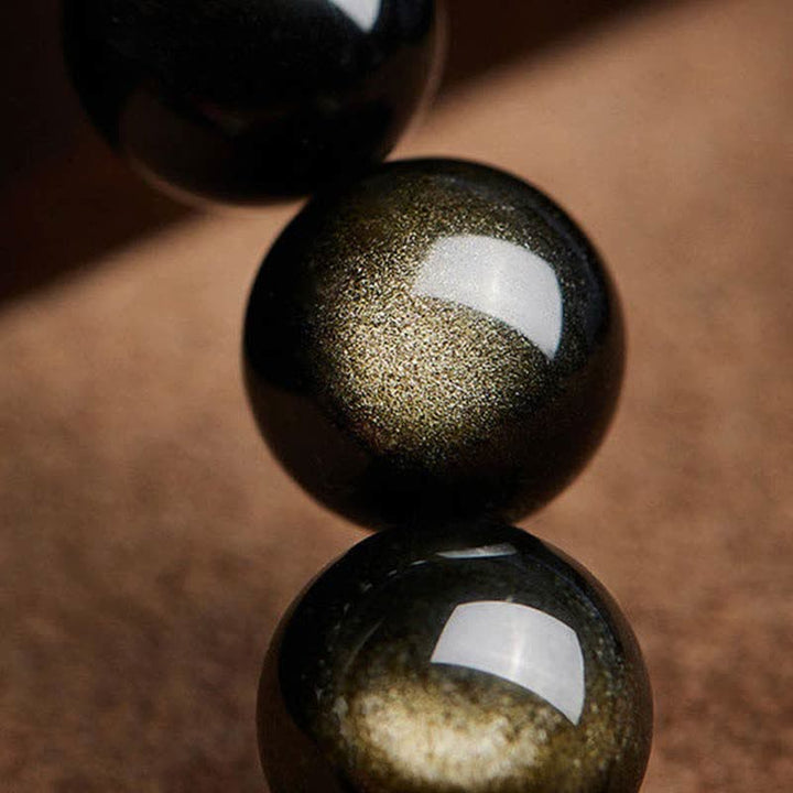 Buddha Stones Gouden glans obsidiaan PiXiu cinnaber Om Mani Padme Hum Armband - image 15
