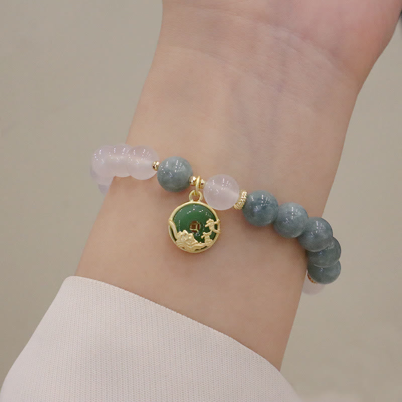 Buddha Stones Witte agaat jade lotusbloem vredesgesp Armband - image 9
