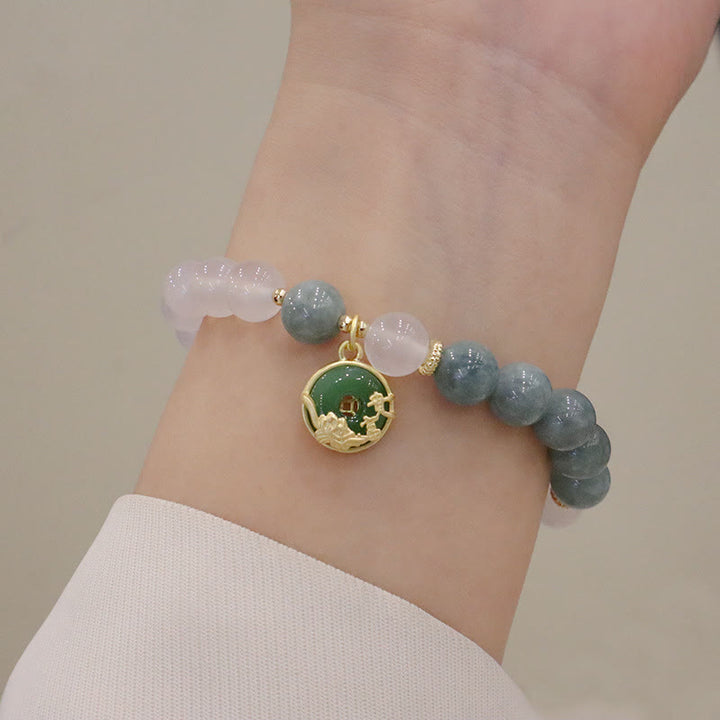 Buddha Stones Witte agaat jade lotusbloem vredesgesp Armband - image 9