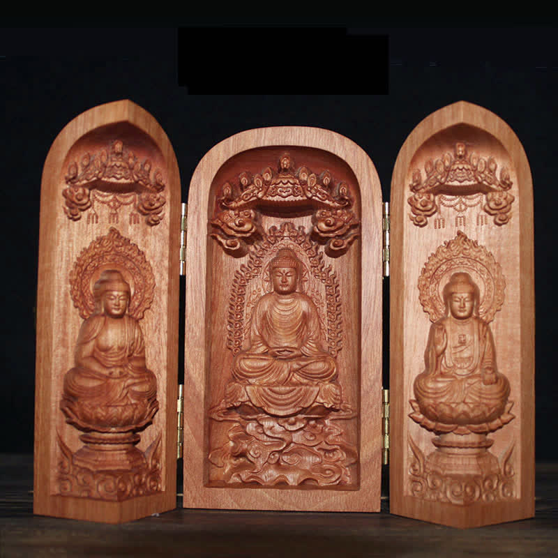 Avalokitesvara Kwan Yin Boeddha Kersenhout Compassie Woondecoratie Altaar - Drie Boeddha&