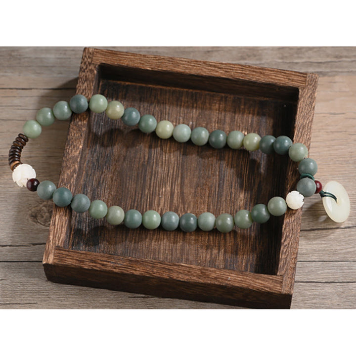 Buddha Stones Cyaan Bodhizaad Lotus Jade Vredesgesp Wijsheid Dubbele Armband - image 14