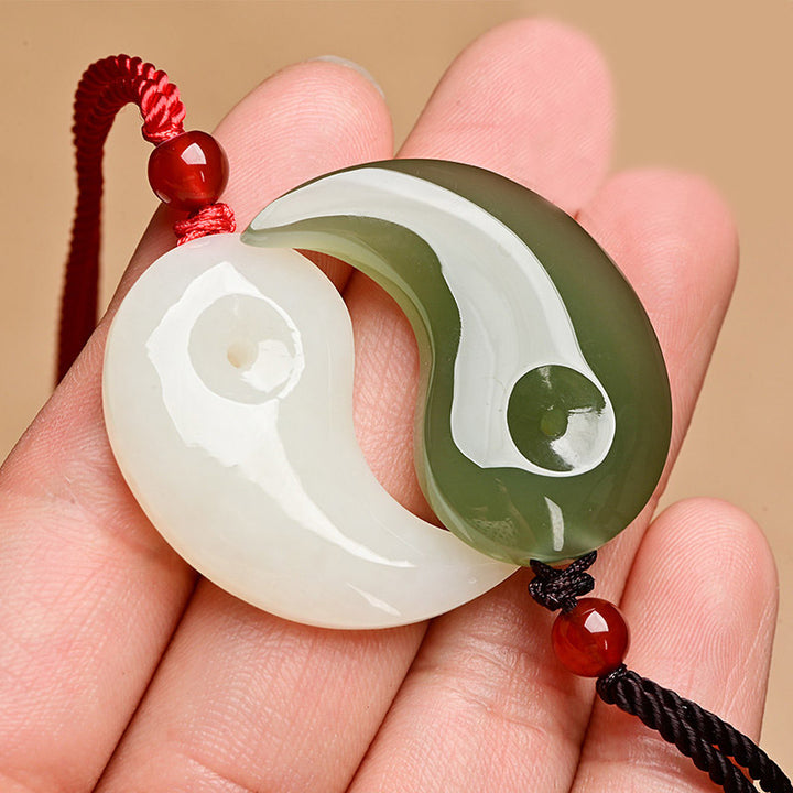Buddha Stones Yin Yang witte jade cyaan jade beschermingsketting met Ketting - image 0