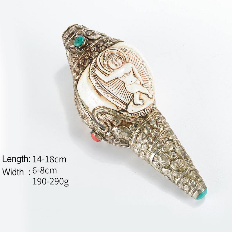 Tibetaanse handgemaakte gegraveerde Shankha Boeddha schelp decoratie, symbool voor welvaart en positiviteit. - Sakyamuni Boeddha - image 17