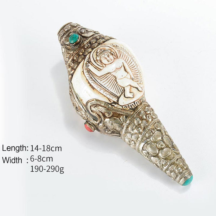 Tibetaanse handgemaakte gegraveerde Shankha Boeddha schelp decoratie, symbool voor welvaart en positiviteit. - Sakyamuni Boeddha - image 17