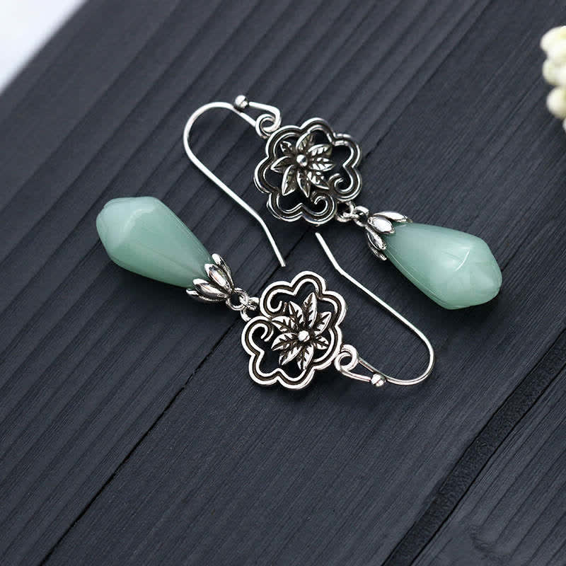 Buddha Stones Magnolia bloem jade waterdruppel welvaart hangende Oorbellen - image 3
