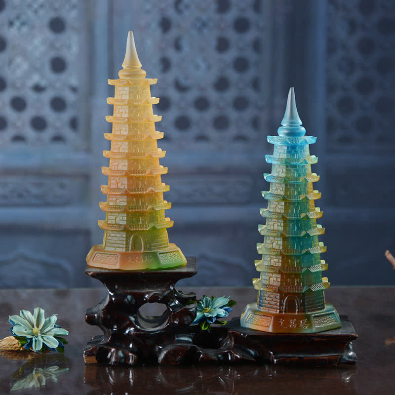 Buddha Stones Feng Shui Wenchang Toren Handgemaakte Liuli Kristallen Pagode Kunstwerk Geluk Huis Kantoor Decoratie - image 1