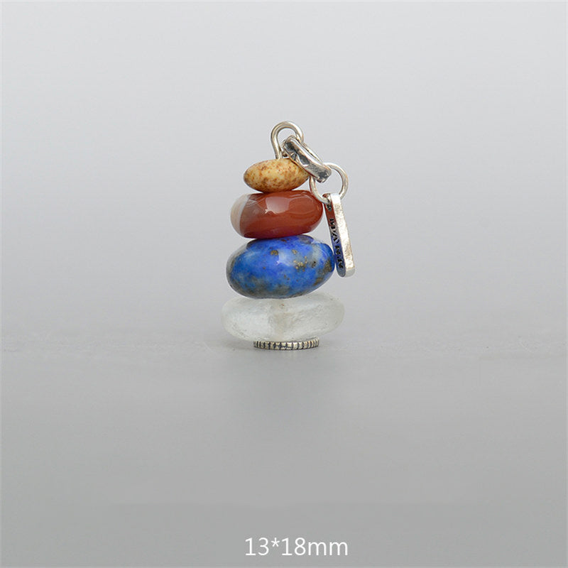 Buddha Stones Zen Cairn Labradoriet Diverse Kristallen Kalmerende Hanger Ketting - Hanger met landschapssteen, rode agaat, lazuriet en aquakleurige glaskralen (13 x 18mm) - image 16