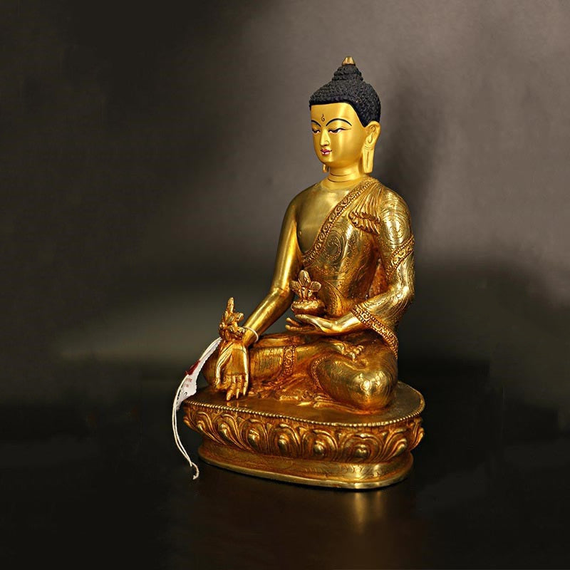 Buddha Stones Boeddha Shakyamuni, Medicijn Boeddha, Mededogen, Beeldje van Koper en Verguld - image 5