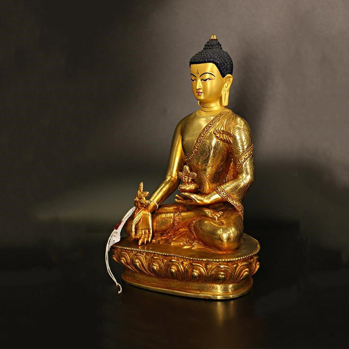 Buddha Stones Boeddha Shakyamuni, Medicijn Boeddha, Mededogen, Beeldje van Koper en Verguld - image 5