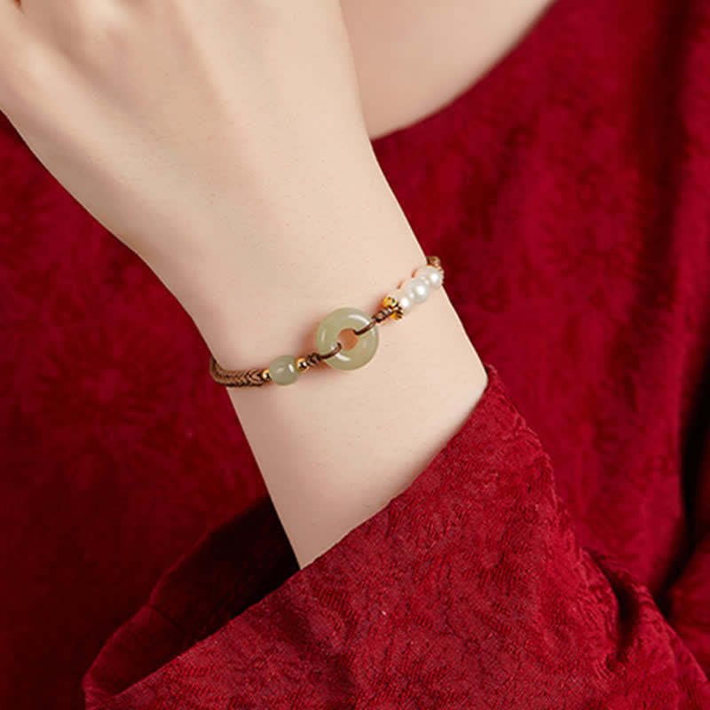 Buddha Stones Natuurlijke Hetian jade parel vredesgesp Armband - image 4