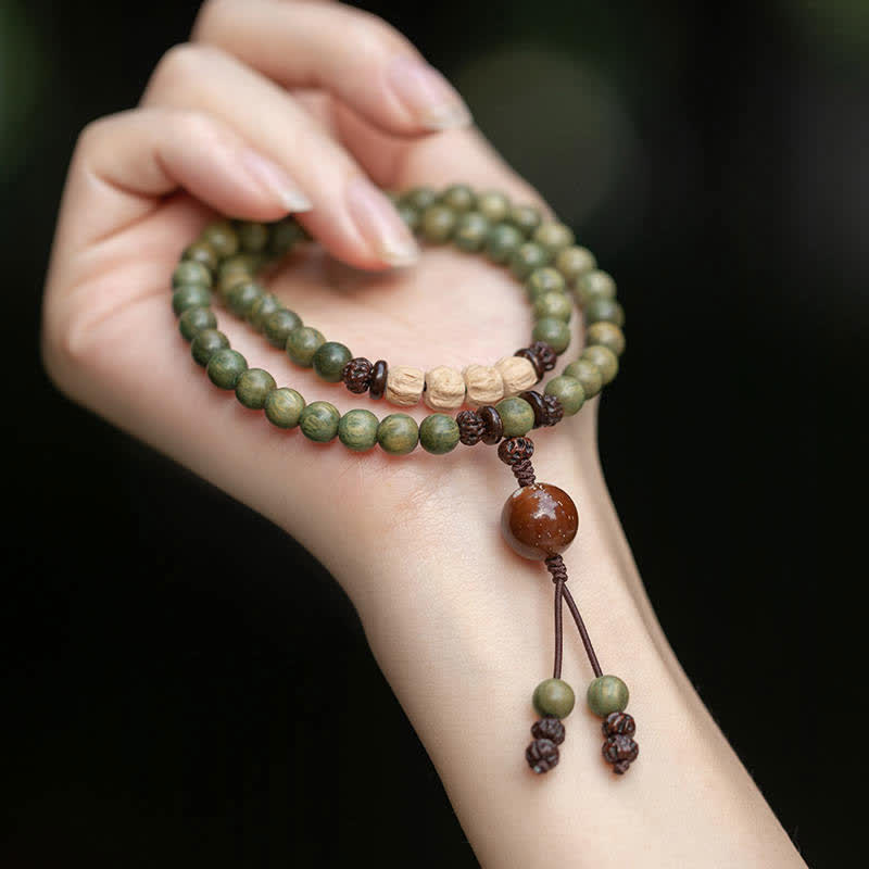 Buddha Stones Groene sandelhouten Armband met positieve boodschap en vredesmotief - image 0
