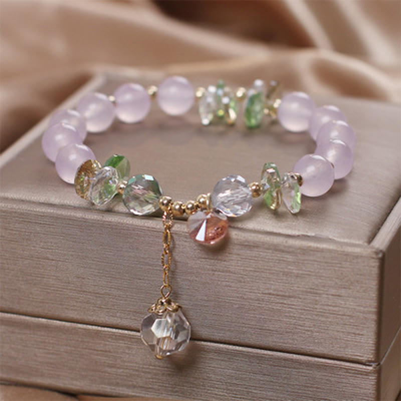 Buddha Stones Armband met vredesbedeltje in de vorm van een kattenoog, roze kristal - Paarse chalcedoon - image 9