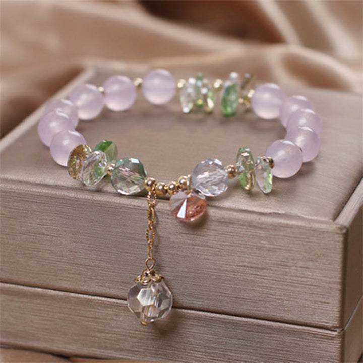 Buddha Stones Armband met vredesbedeltje in de vorm van een kattenoog, roze kristal - Paarse chalcedoon - image 9