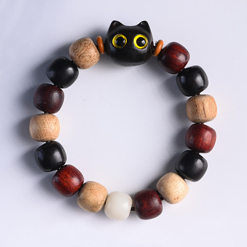 Buddha Stones Armband met kleine blaadjes, rood sandelhout, ebbenhout en schattige kat, gegraveerd ter bescherming - image 3