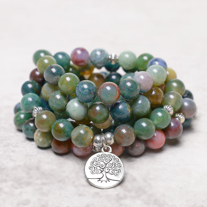 Buddha Stones 108 Mala kralen Indiase agaat lotus OM Boeddha levensboom positieve kalmte Armband - image 8