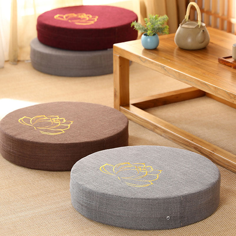 Buddha Stones Meditatiezitkussen van katoen en linnen met lotusborduurwerk - image 1