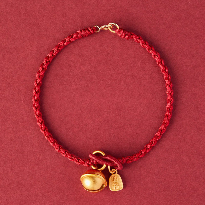 Buddha Stones Handgemaakte Fu-karakterhanger, geluksbel, rode Armband - Donkerrood (Polsomtrek 14-16 cm) - image 0
