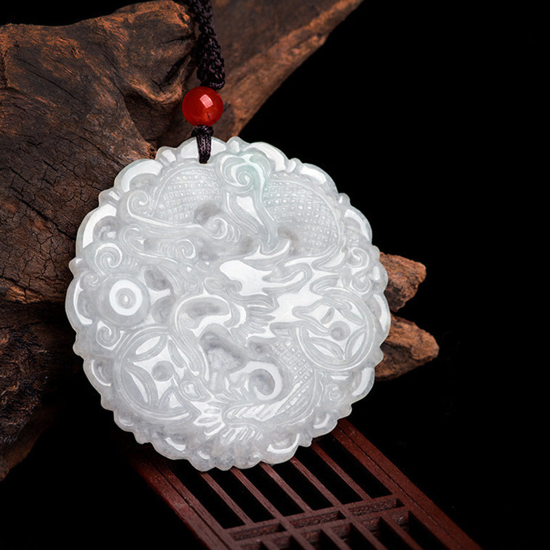 Buddha Stones Witte jade draak Ketting met hanger. - image 1