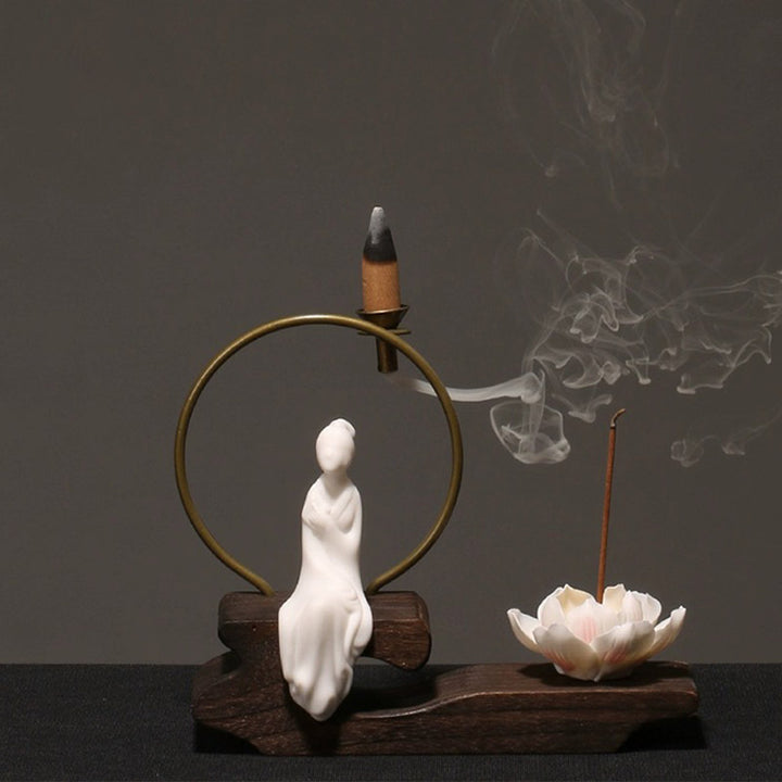 Buddha Stones Keramische lotusvormige wierookbrander voor Wierook meditatie. - Witboek - image 6