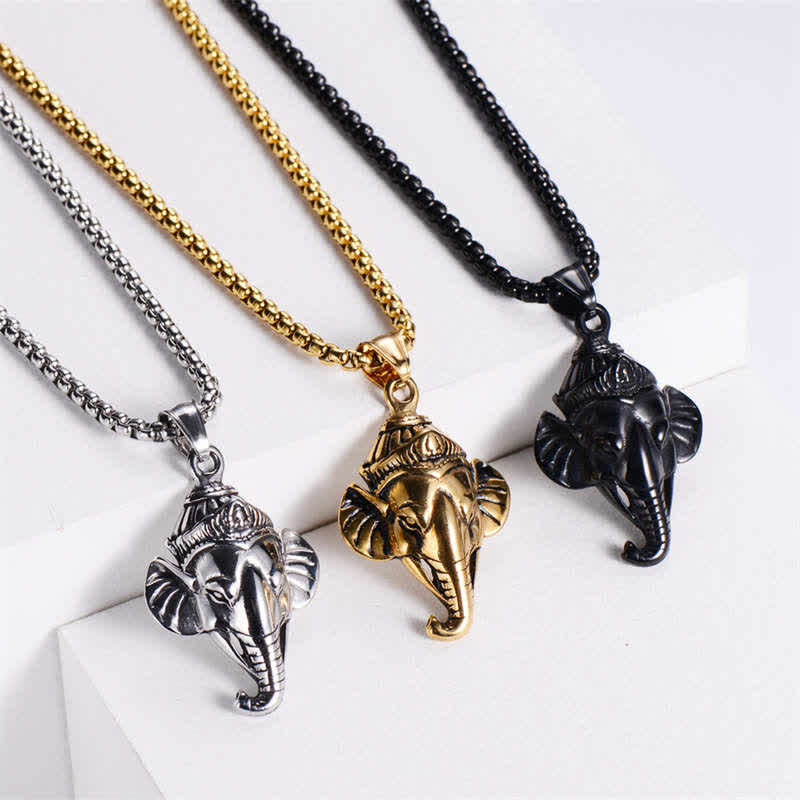 Buddha Stones Ganesh Ganpati Olifant Titanium Stalen Beschermende Hanger Ketting - image 1