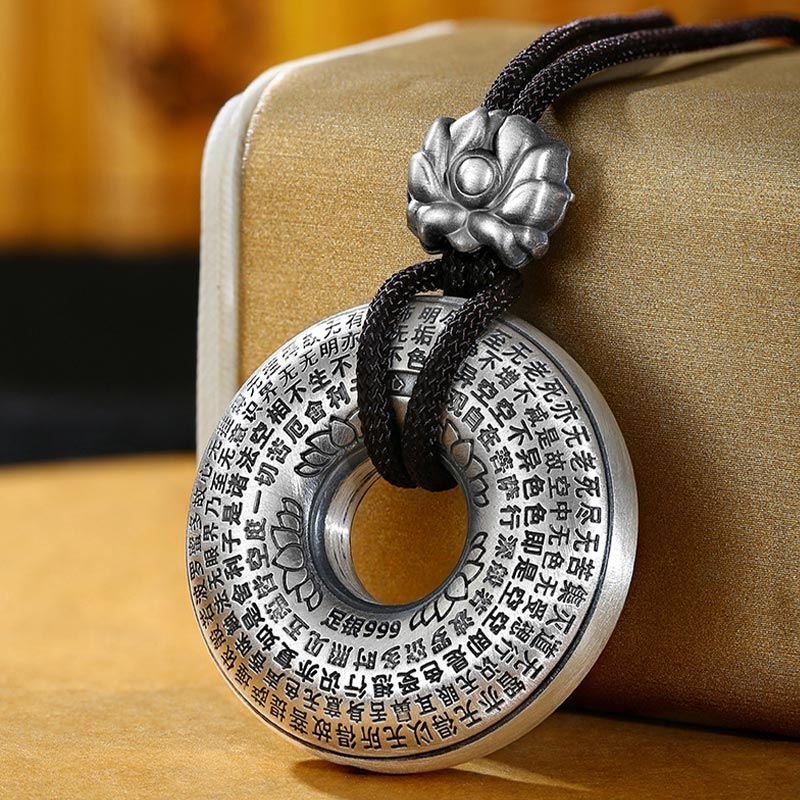 Buddha Stones Ketting met hartvormige Sutra lotus vredesgesp van 999 sterling zilver - 999 sterling zilver - image 0
