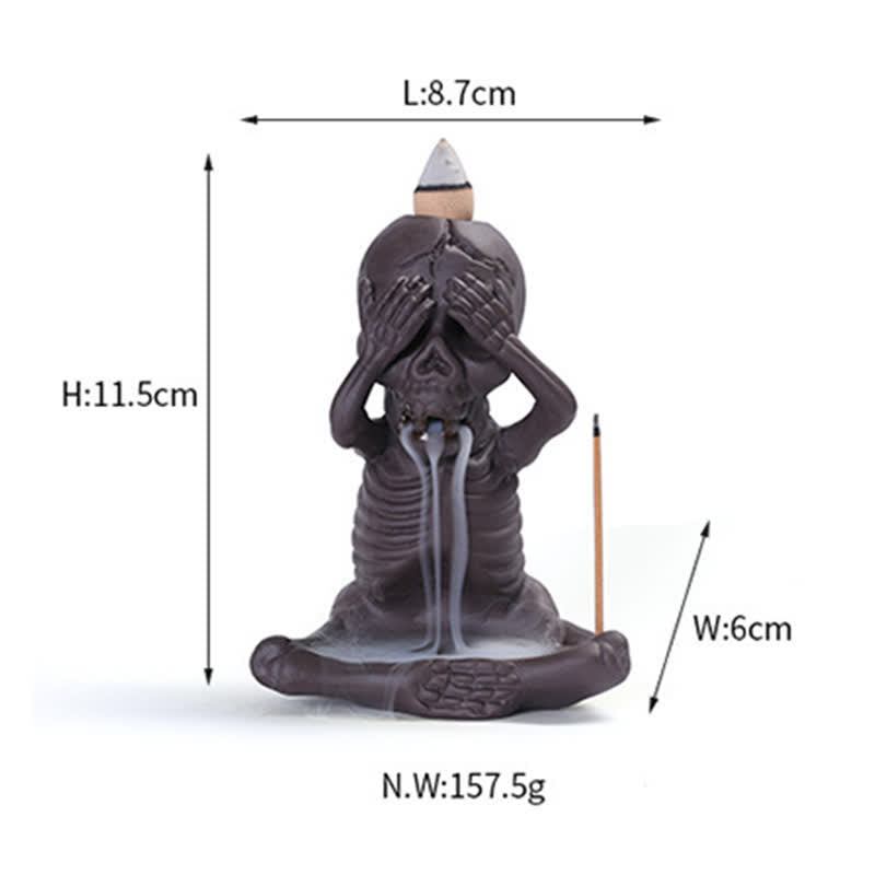 Buddha Stones Kleine schedel spook paarse klei rookfontein met terugstromende rook vrede Wierook decoratie - image 7