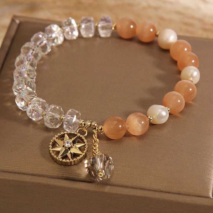 Buddha Stones Oranje kattenoog witte kristallen ster Armband - image 1