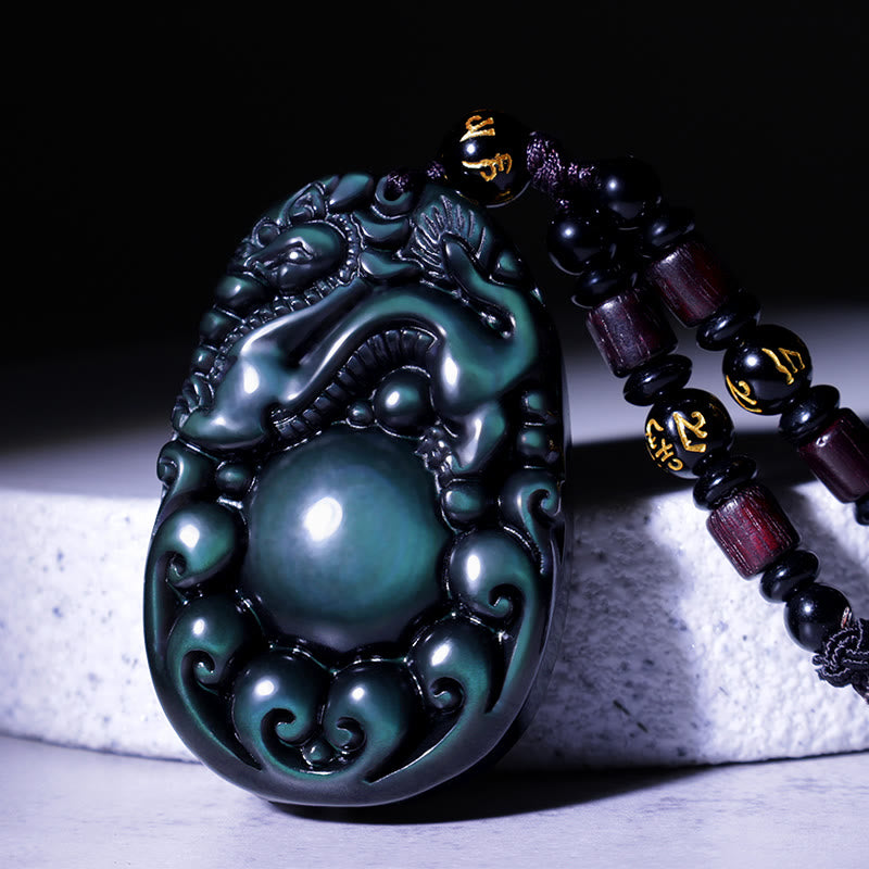 Buddha Stones Tibetaanse positieve regenboog obsidiaan PiXiu Ketting - L - image 0