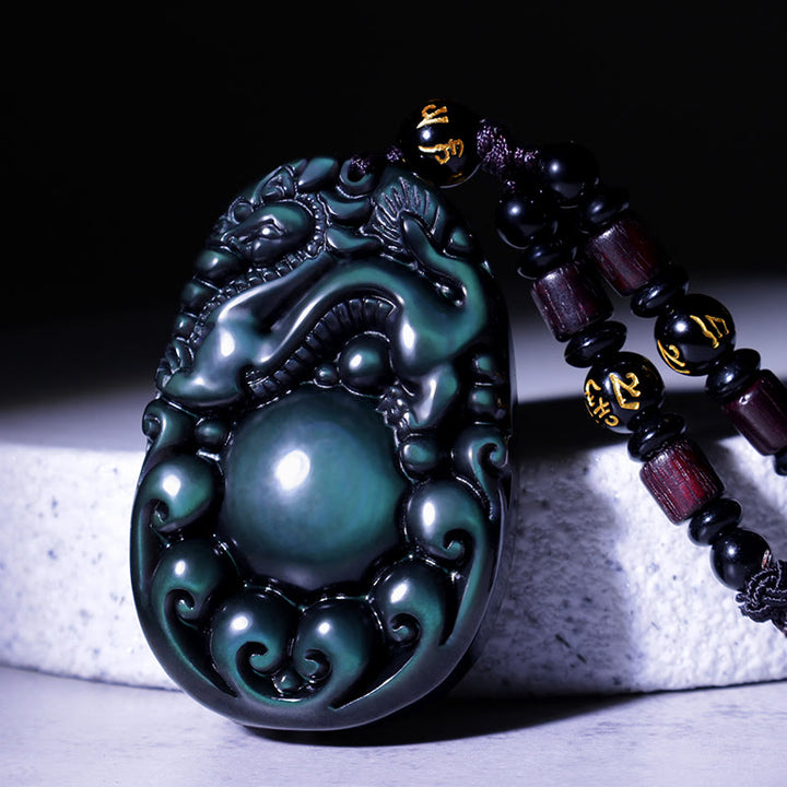 Buddha Stones Tibetaanse positieve regenboog obsidiaan PiXiu Ketting - L - image 0